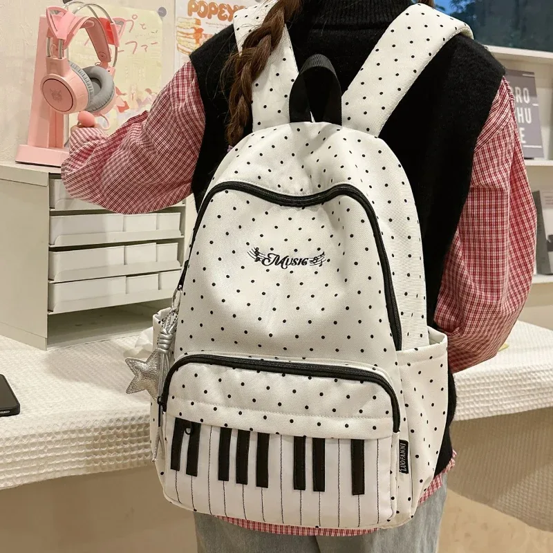 sac à dos pour clavier de piano à pois, en nylon imperméable, grand format, pour étudiants, élégant, léger, sac de voyage et de rangement