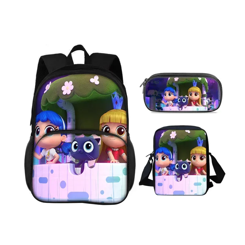 sac à dos true and the rainbow kingdom avec patch rond, trousse à crayons, sac à bandoulière, ensemble de 3 pièces, imprimé dessin animé, sac à dos pour élèves de maternelle