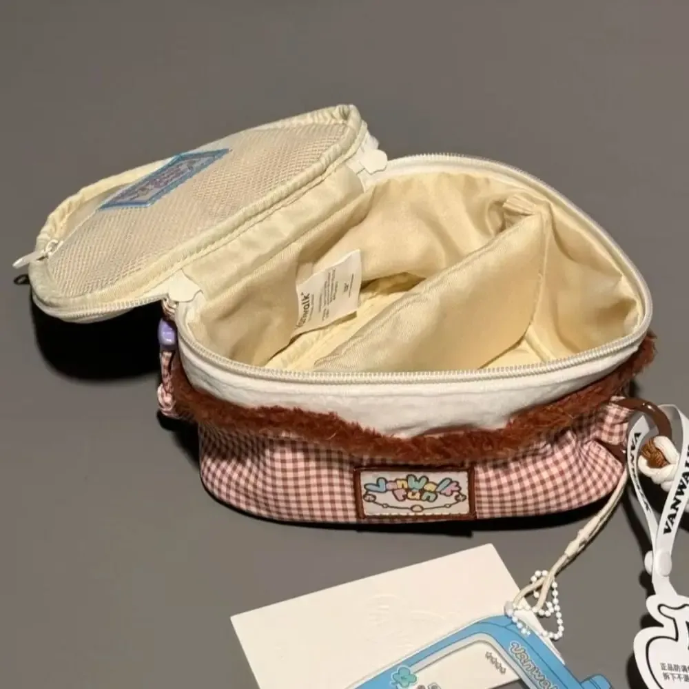 sac à maquillage kawaii cherry, grande capacité, forme triangulaire, pochette cosmétique, design à rabat, sac pour appareil photo, femme