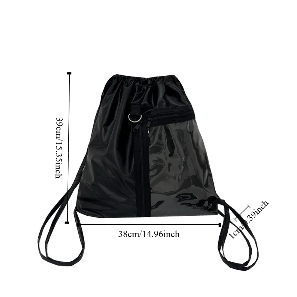 sac à dos transparent à cordon de serrage en pu argenté, grande capacité, style coréen, itabag, design tendance, sac à bandoulière léger