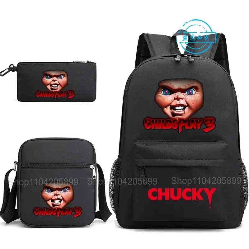 sacs à dos chucky pour enfants, 3 pièces, cartables pour étudiants et adolescents, sacs d'école pour garçons et filles, trousse à crayons, sacs à bandoulière, sac de voyage