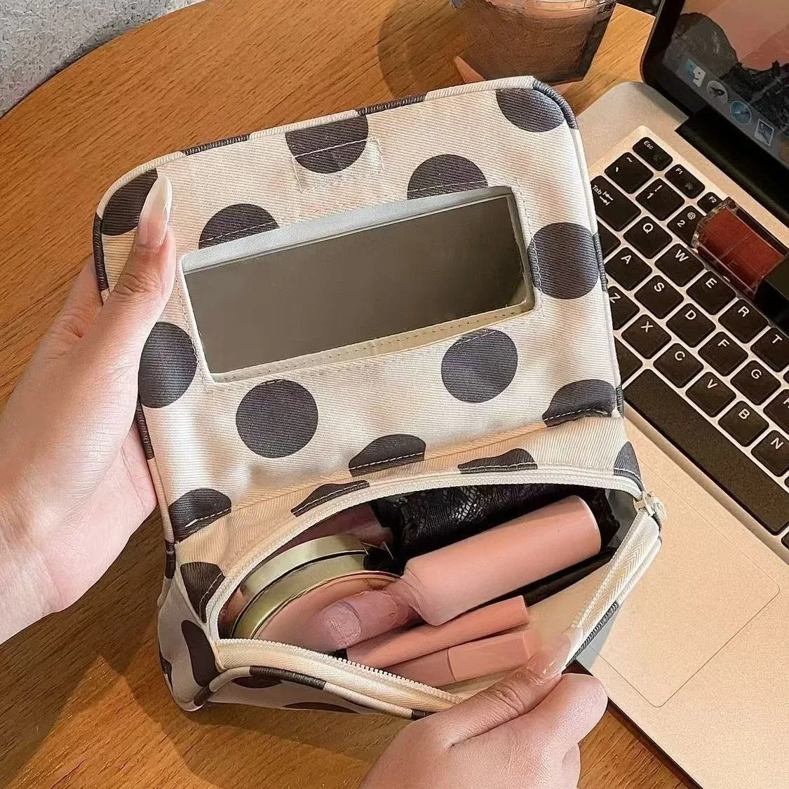 grande trousse de maquillage de voyage avec miroir, sac cosmétique portable à main, organiseur de toilette pour femmes, cadeau féminin