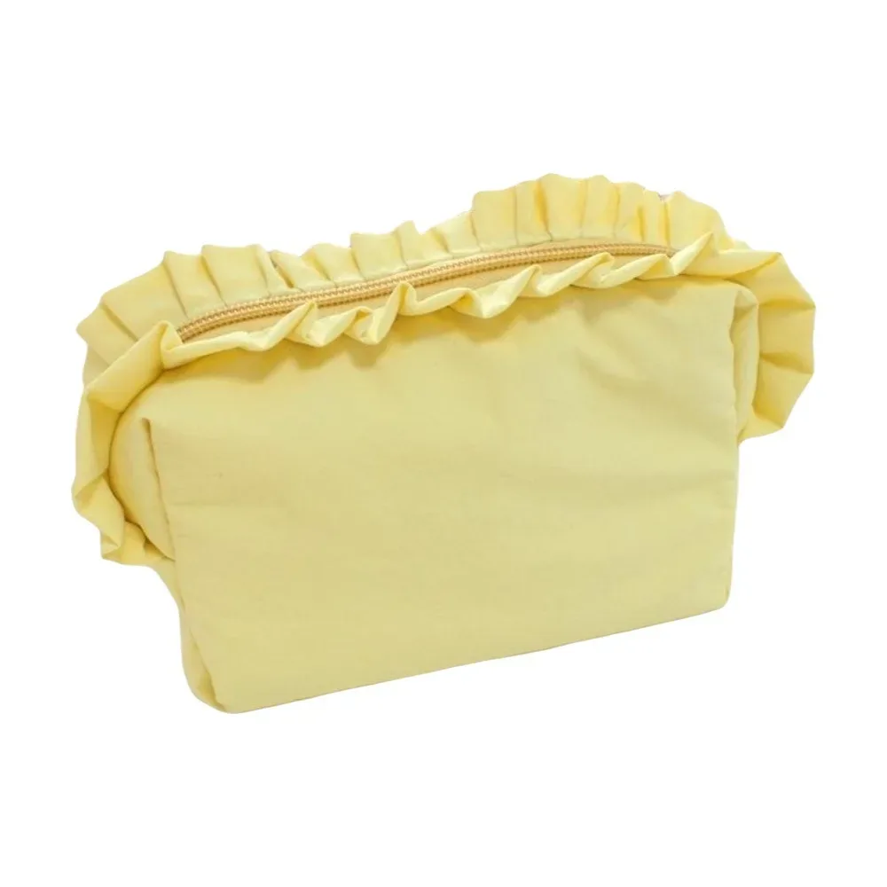 trousse de maquillage unie à volants grande capacité avec fermeture éclair, étui cosmétique en nylon, trousse à crayons, organisateur de toilette pour femme