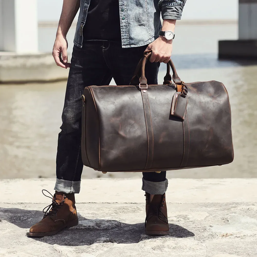 sac de voyage vintage en cuir pleine fleur s.worker, grand sac de week-end pour hommes, sac de sport