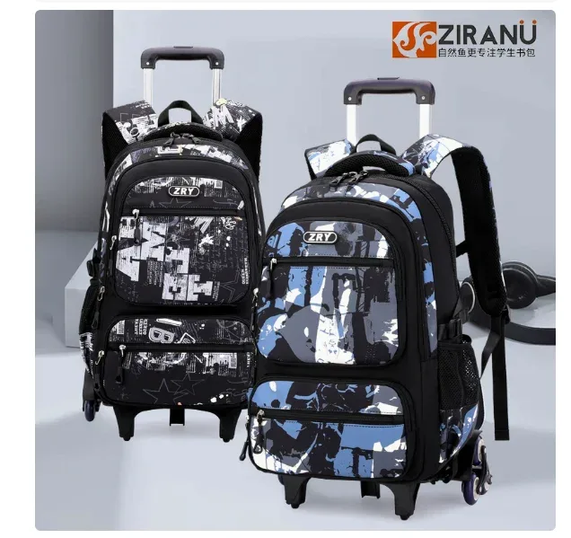 sac à dos à roulettes pour garçons, école primaire et collège, sac à roulettes pour garçons avec 6 roues, sac à dos à roulettes avec 2 roues