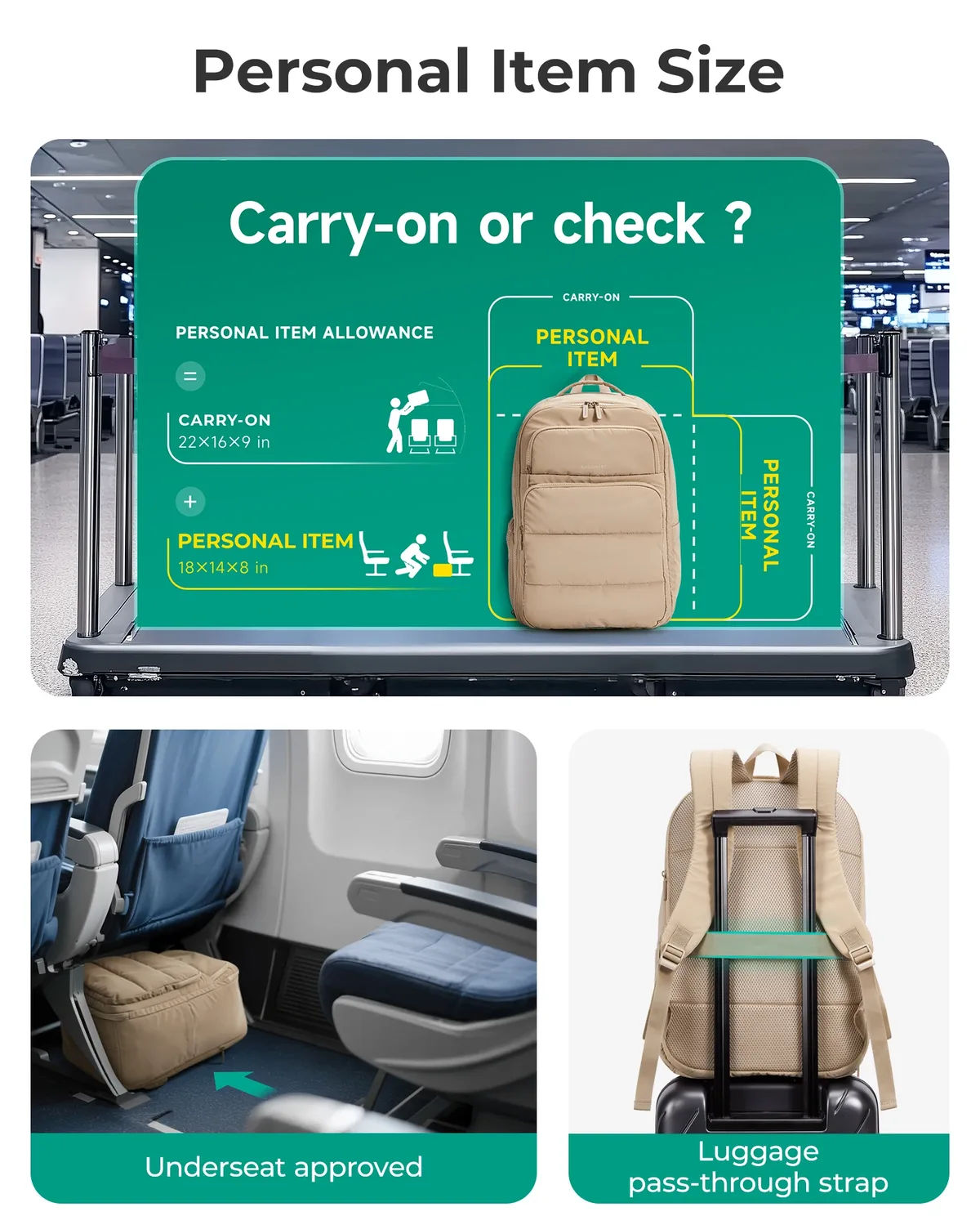 bagsmart 35l sac à dos de voyage pour hommes 17.3 pouces sac à dos de transport approuvé au vol résistant à l'eau sac à dos décontracté pour les femmes