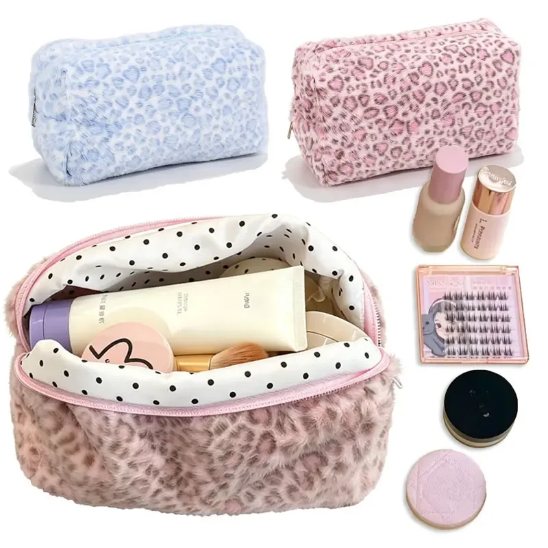1/2 pièces Trousse de toilette et de maquillage durable et douce, grande capacité, imprimé léopard, portable, pour filles, rangement de voyage