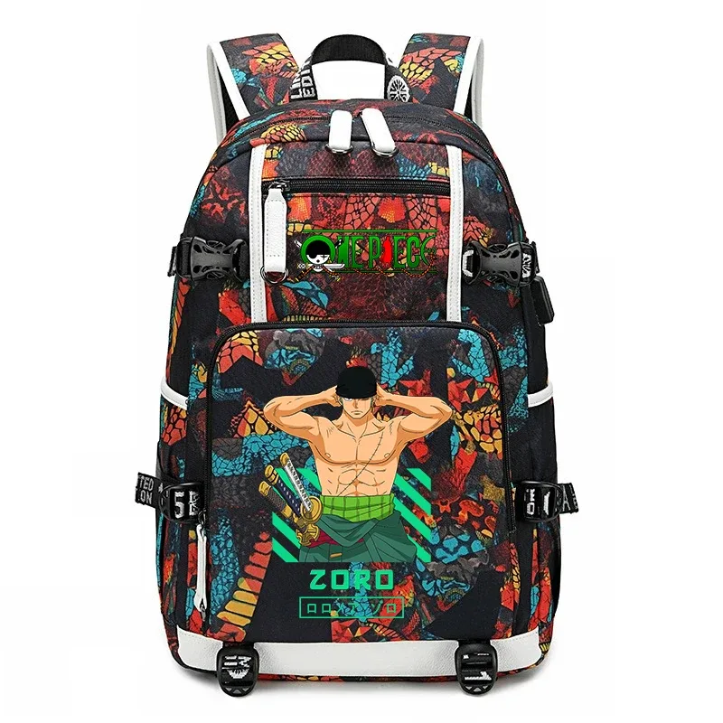 sac à dos d'école imprimé one piece zoro, sac à livres de grande capacité pour étudiants, pour enfants et adolescents
