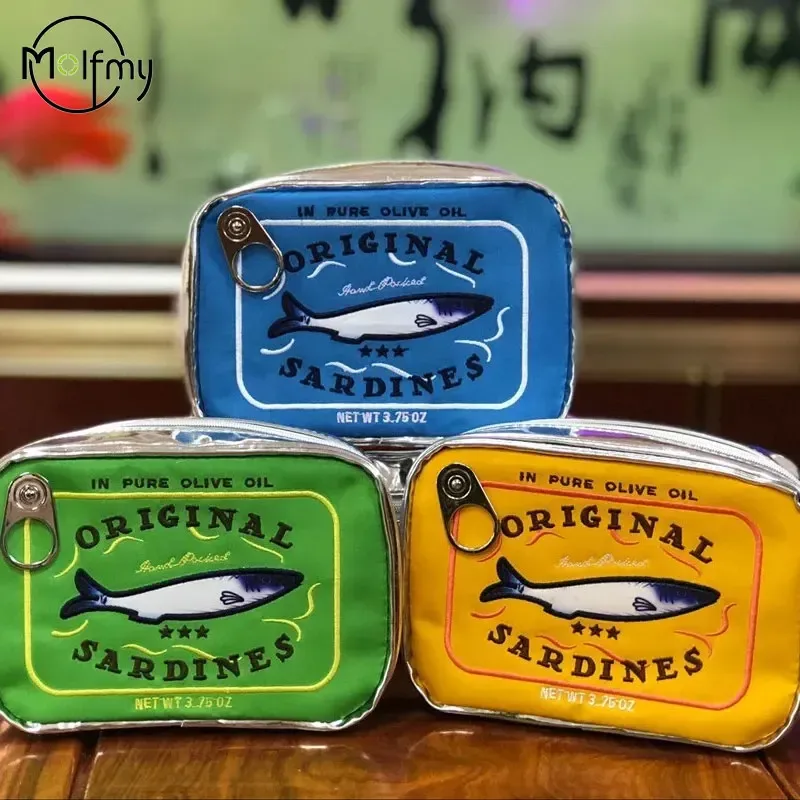 sacs à cosmétiques de voyage sardines en conserve, trousse de toilette créative, portable, mignon, grande capacité, fermeture éclair, multifonction pour week-end, vacances