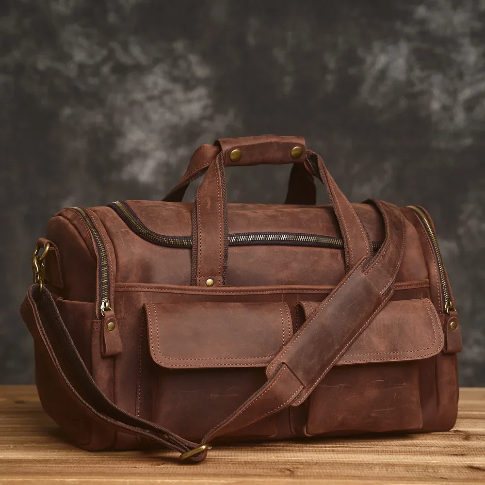 ZRCX – sac à main Vintage pour hommes, sac de voyage en cuir véritable, grande capacité, messager à bandoulière unique pour ordinateur portable de 14 pouces
