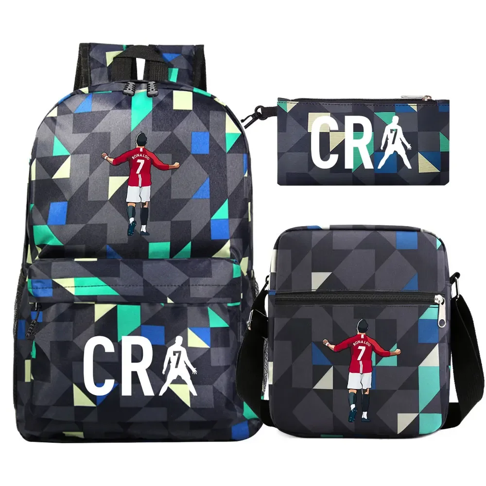 football cr7 cosplay sacs d'école sac à dos scolaire ordinateur portable adolescent garçons filles cartables 3 pièces/ensemble