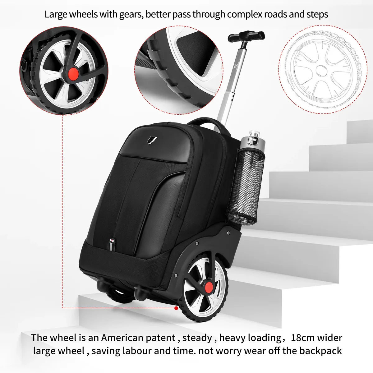 sac à dos à bagages roulants de 20 pouces avec roulettes, valises de voyage, sacs à roulettes de grande capacité, sac à dos multifonctionnel pour ordinateur portable