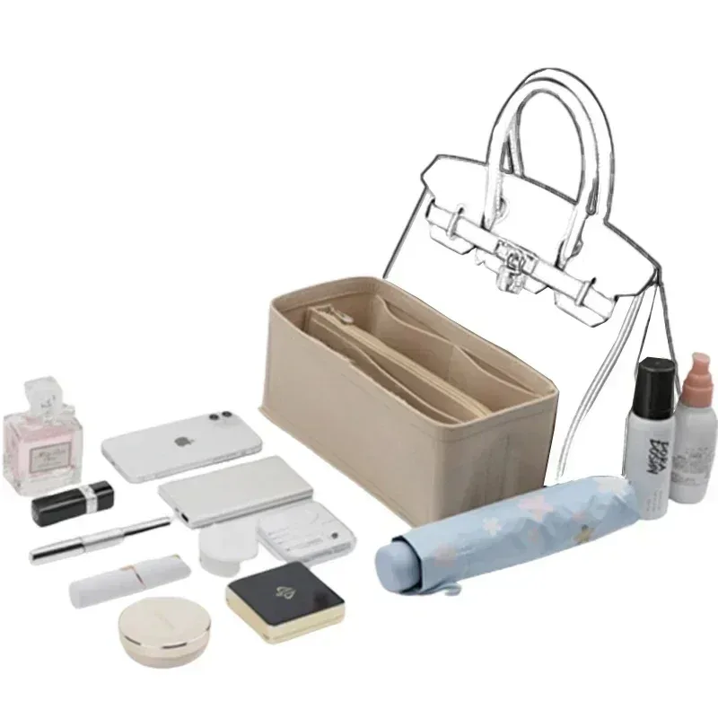 doublure de sac en feutre pour hermès h-birkin, sac à main en feutre pour gril, sac cosmétique, type de support, antichoc, sac de maquillage féminin, 25, 30, 35