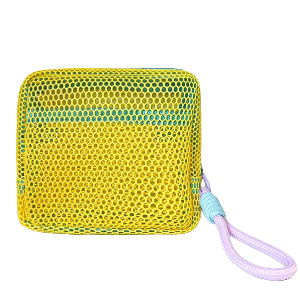 petite pochette de plage en maille transparente, trousse de toilette avec dragonne amovible, organiseur de voyage pour crème solaire, clés, câbles