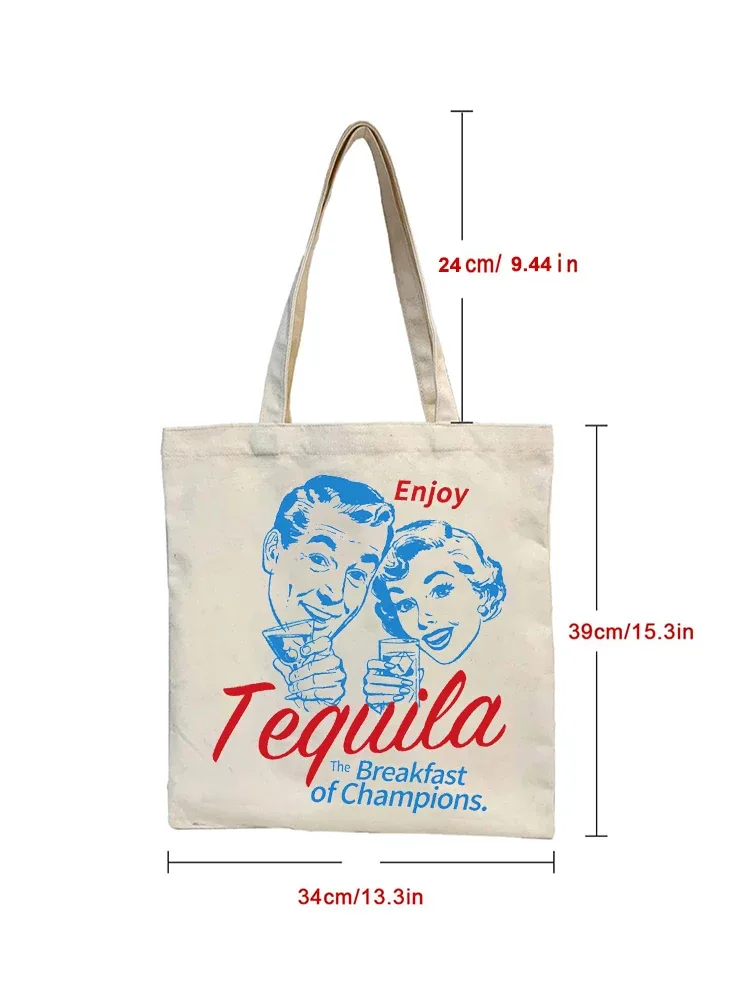 1pc profiter de tequila lettre modèle sac fourre-tout sac à provisions sac de transport vintage décontracté toile sac à bandoulière sac à main shopping sac cadeau