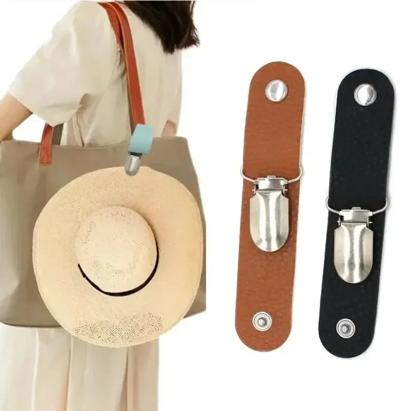 Nouvelle pince à chapeau en cuir de voyage, pince de rangement de bagages pour sac à dos extérieur, pince à chapeau de paille polyvalente en cuir PU, accessoire de chapeau