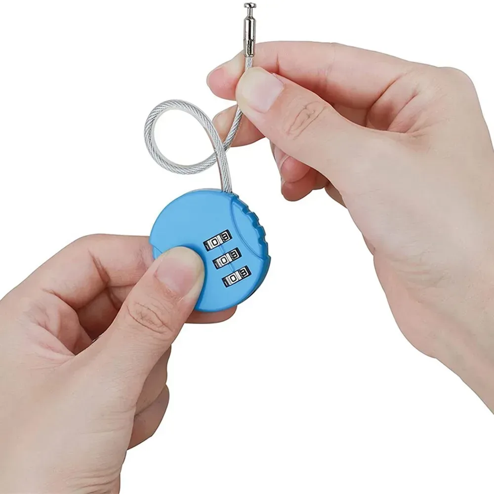 serrure à combinaison ronde en câble métallique d'acier, pour bagages, sacs, sacs à dos, étuis à poignées, mini cadenas à combinaison à trois chiffres