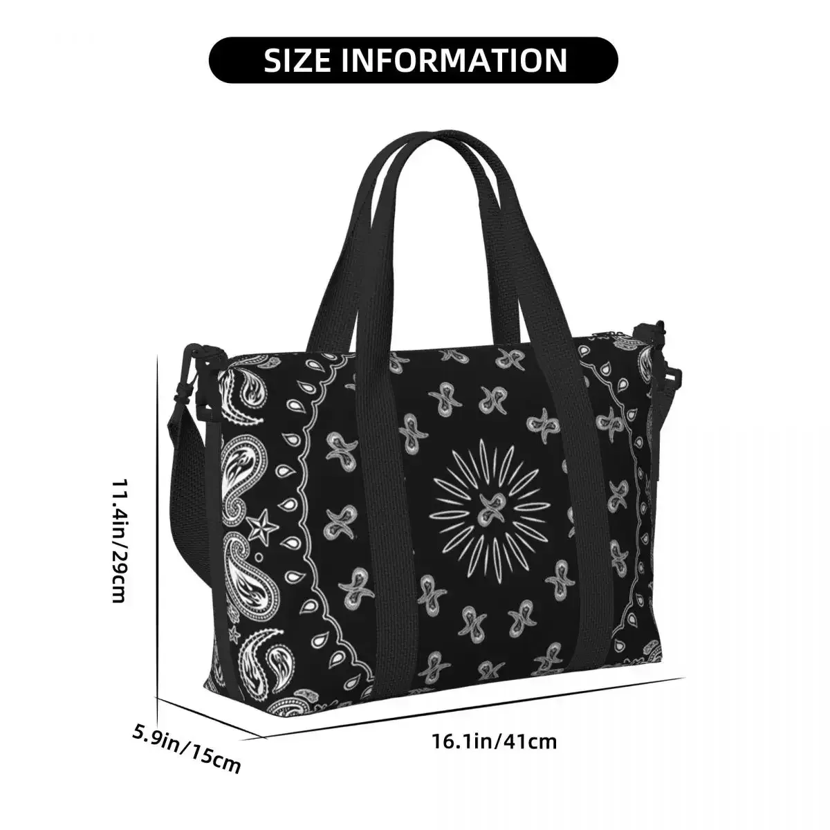 sac de voyage de plage à motif paisley coloré noir, grande capacité, sacs fourre-tout pour la gym, le sport, les femmes, le shopping, sac à bandoulière