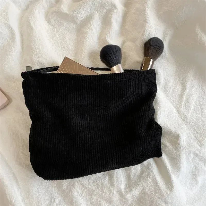 sac à cosmétiques de voyage en velours côtelé de grande capacité, organisateur de maquillage portable pour femmes, pochette de rangement à fermeture éclair
