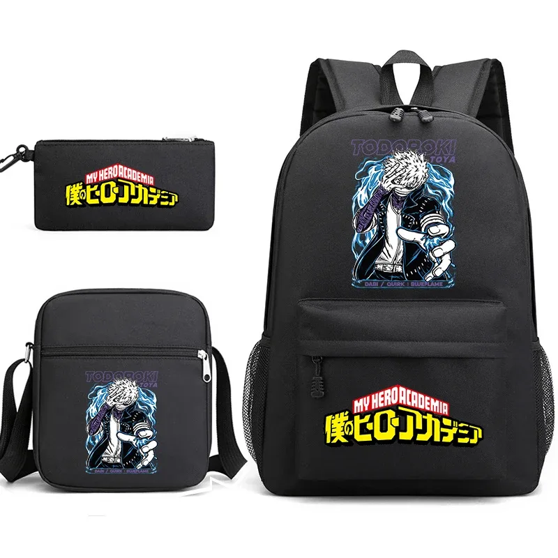 ensemble de sacs à dos scolaires imprimés my hero academia, 3 en 1, avec sac à bandoulière, trousse à crayons, pour garçons, filles, enfants