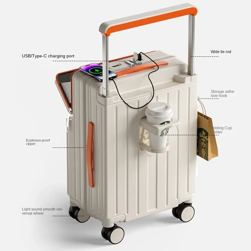 valise de voyage à roulettes avec poignée large, ouverture frontale, compartiment pour ordinateur portable, chargement usb, 20, 22, 24, 26 pouces