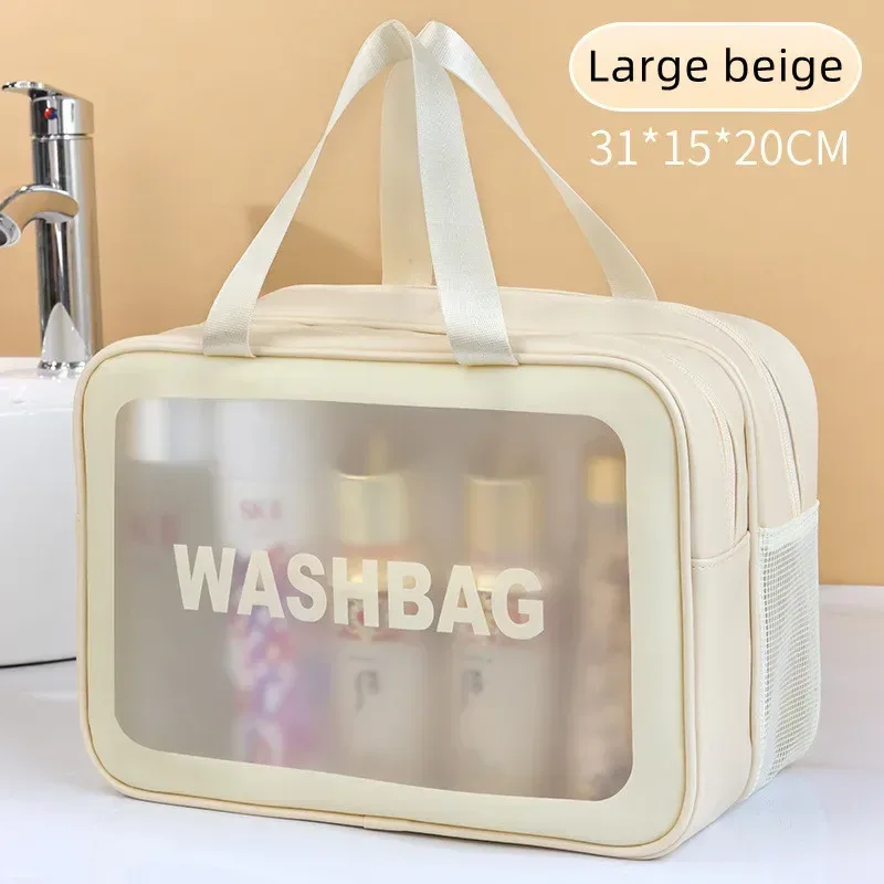 sac de maquillage en pu double transparent, séparation sèche-humide, sac de lavage portable, sac de rangement de cosmétiques, voyage fitness, essentiels de natation