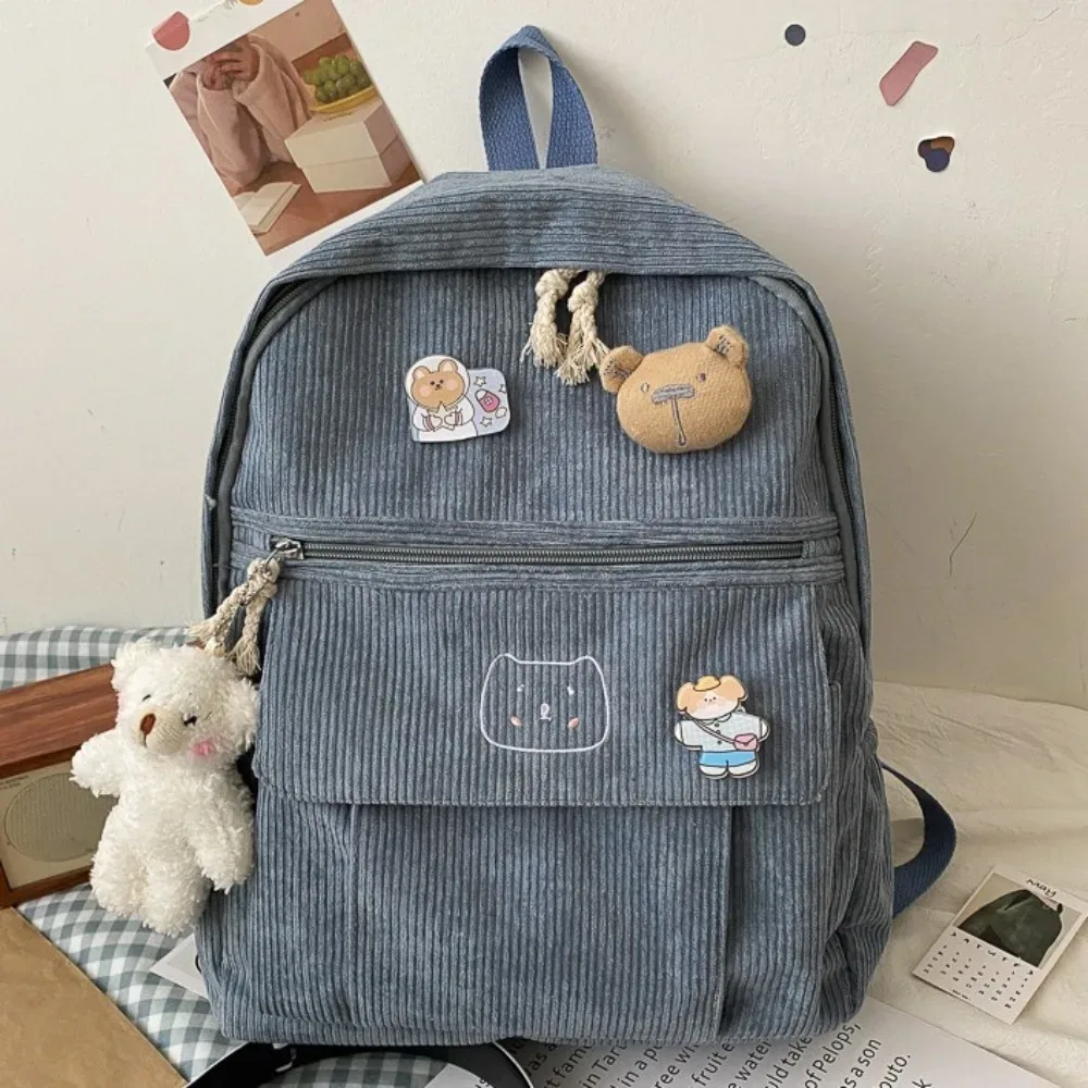 mignon grande capacité femmes sac à dos couleur pure fermeture éclair école sac à dos velours côtelé sac à dos étudiants