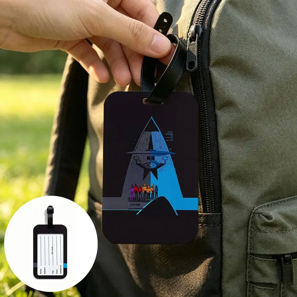 étiquette d'identification de bagage anti-perte en pvc avec logo star t-treks, porte-carte d'informations amovible, étiquette de bagage de voyage