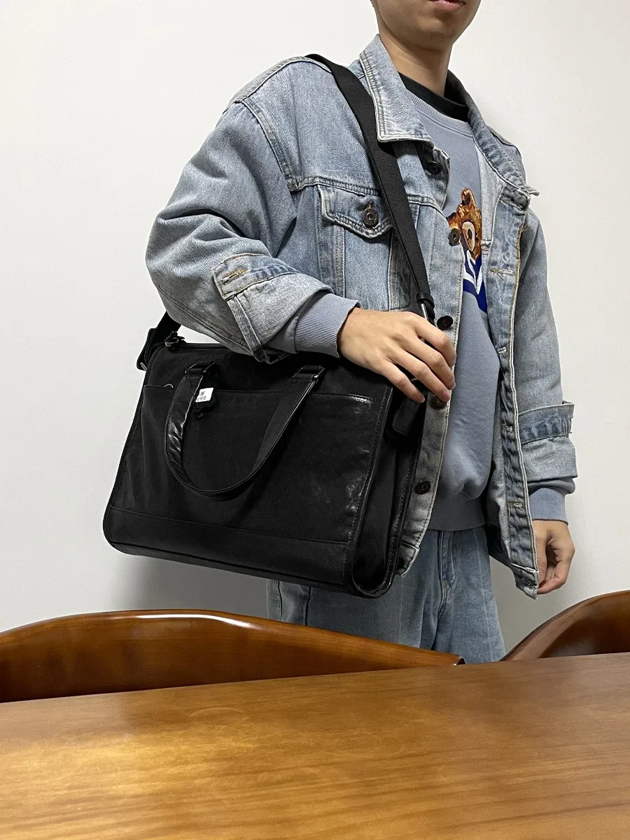 porte-documents noir en cuir de vache tanné végétal pour hommes, sac à main de luxe décontracté, pour voyage en plein air, travail, fait à la main, en cuir véritable, sacoche
