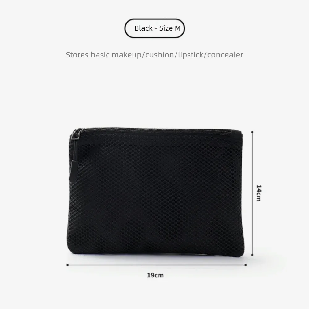 pochette de rangement polyvalente en maille à double fermeture éclair, en polyester, multi-tailles, pochette à cosmétiques double couche, pour câbles et chargeurs