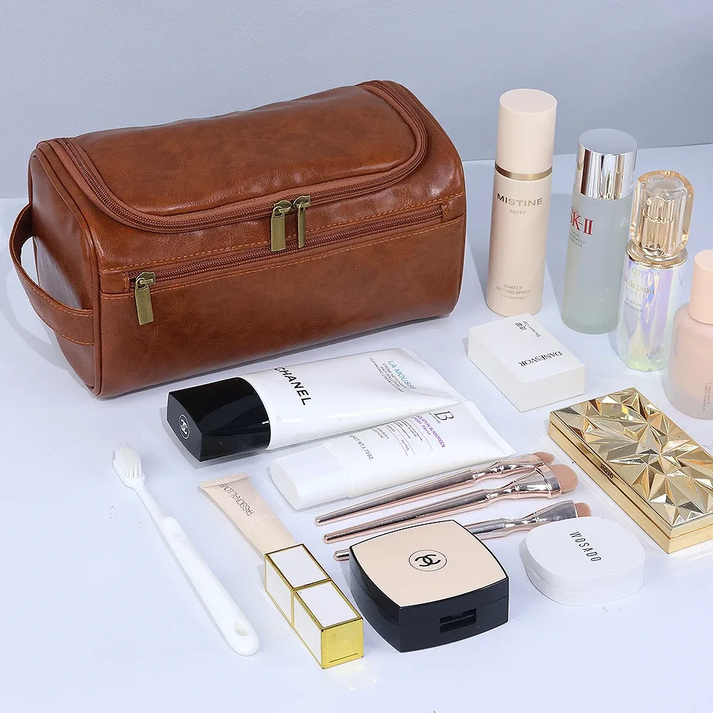 trousse de toilette de luxe vintage en pu pour hommes, trousse de voyage nécessaire pour affaires, étuis de maquillage cosmétiques, organisateur de rangement suspendu, sacs de lavage