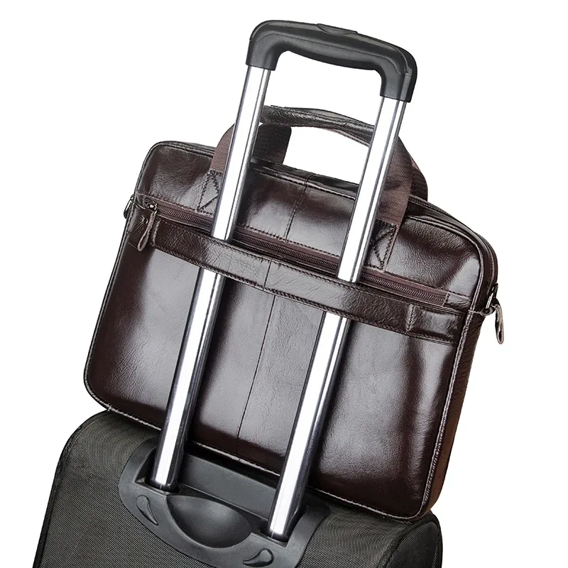 porte-documents pour homme en cuir véritable avec deux poches avant, sac pour ordinateur de grande capacité, sac à main diagonal