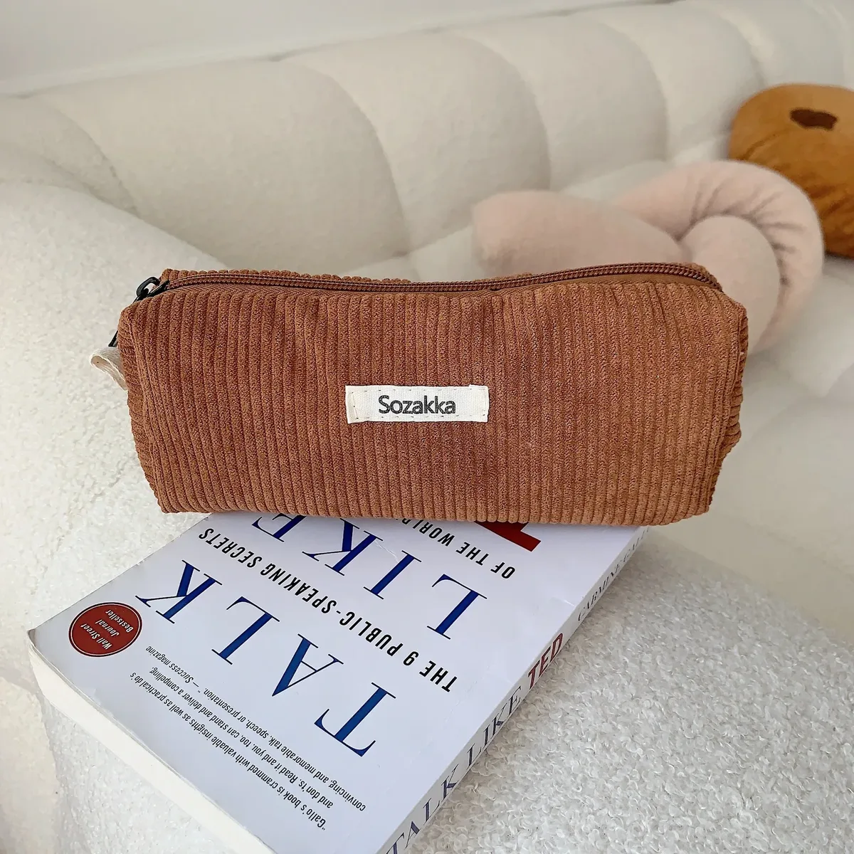 sac à cosmétiques en velours côtelé coréen, petite pochette de maquillage, trousse de toilette de voyage portable pour femmes, nécessaire de rangement, étui à crayons mignon pour étudiant