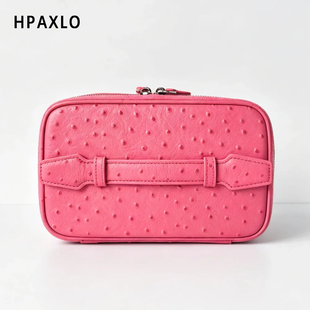 sac de toilette pour femme en cuir véritable à motif d'autruche, sac de voyage carré tendance, organiseur de cosmétiques, grand sac à cosmétiques, sac à main, neuf