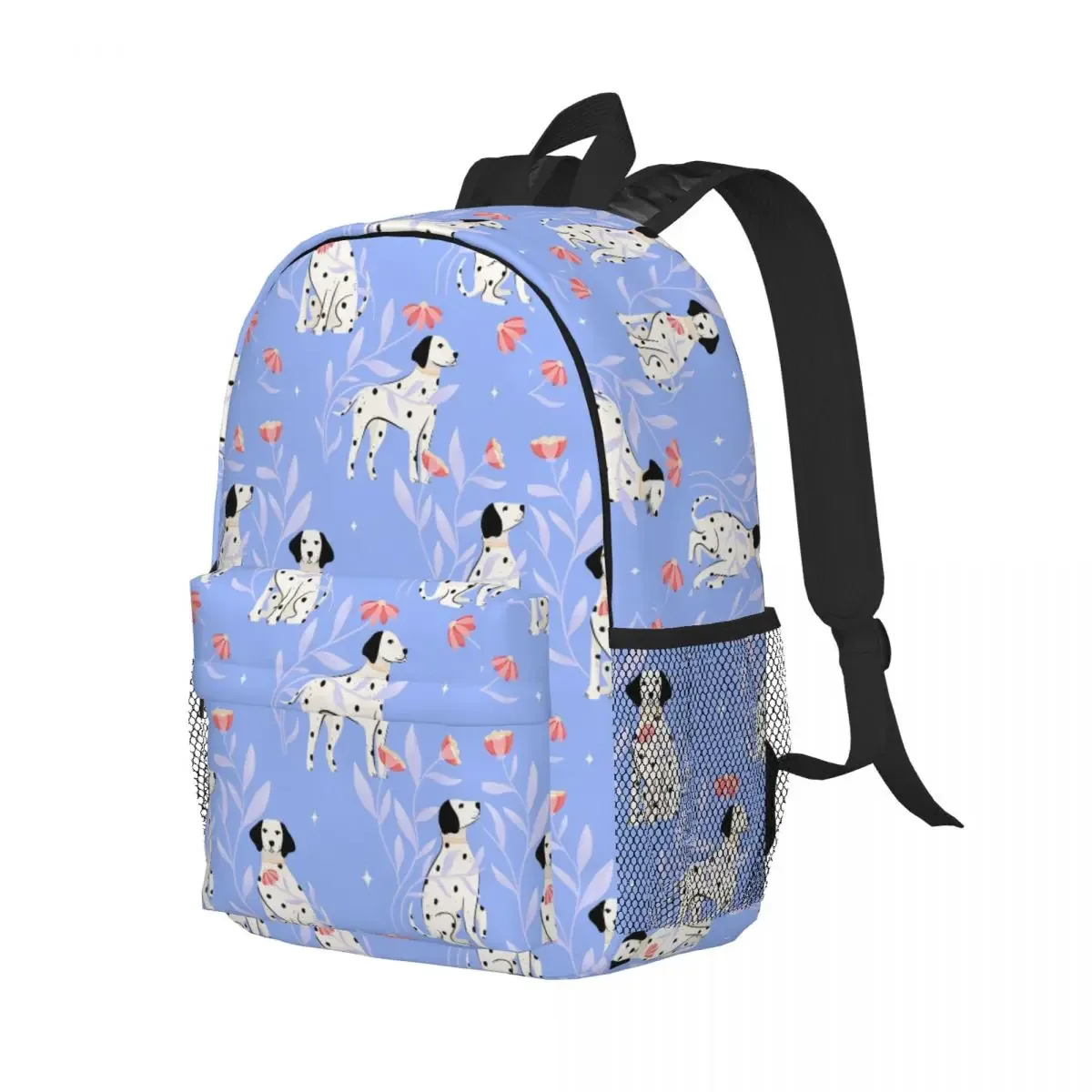 sac à dos avec motif de chien dalmatien et de fleurs, sac à dos de grande capacité pour garçons et filles, sac à bandoulière pour enfants, sac d'école