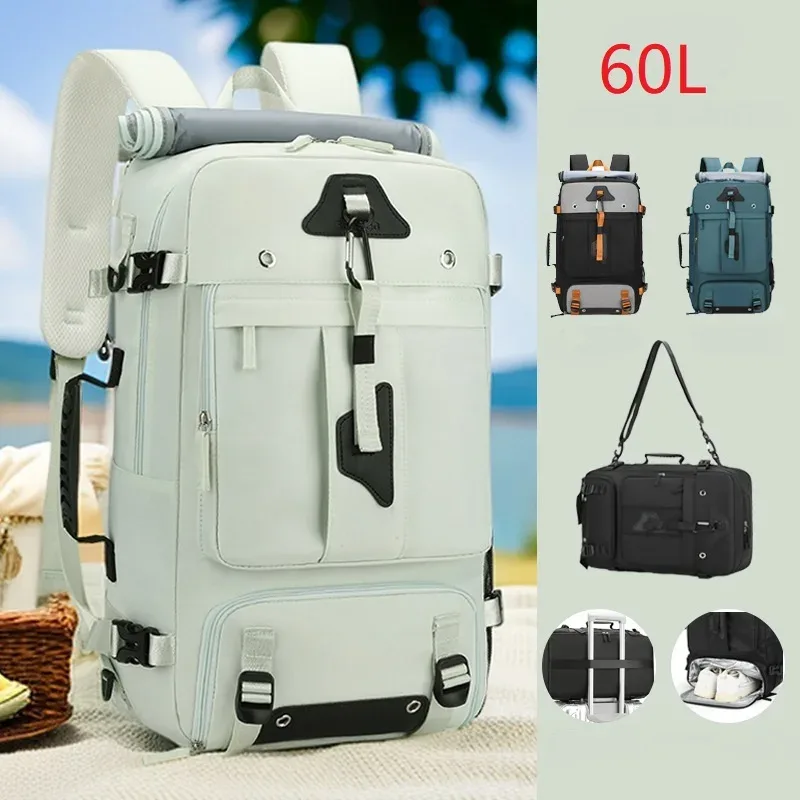 Sac à dos de voyage de grande capacité 60L pour hommes, sac à dos d'embarquement de voyage extensible en plein air, grand sac à bagages avec compartiment à chaussures