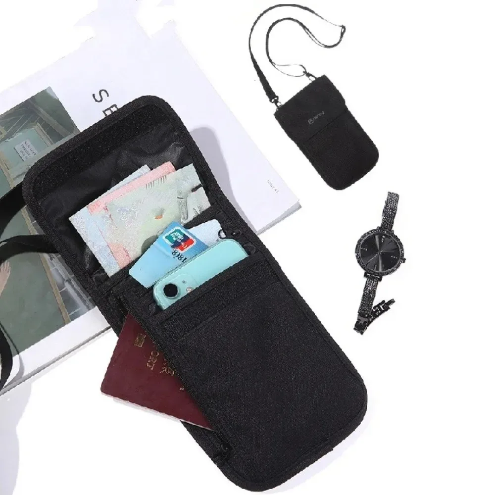 accessoires de voyage portefeuille de voyage kaki noir porte-billets pochette de voyage à porter autour du cou housse de protection pour passeport à fermeture éclair portefeuille pour passeport