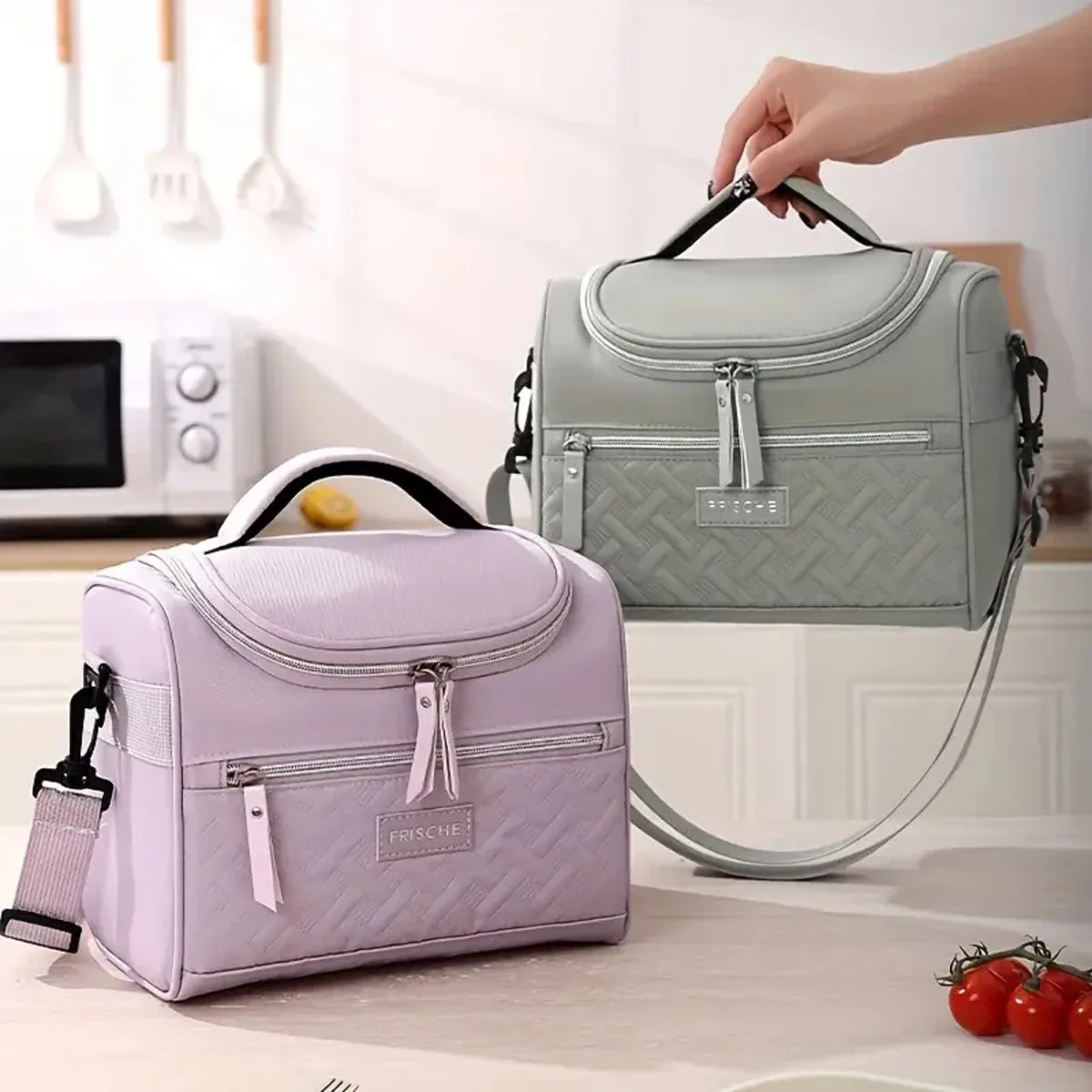 grande sacoche isotherme pour le déjeuner, lavable à la main, en polyester durable, avec bandoulière rembourrée pour le travail, l'école, les pique-niques