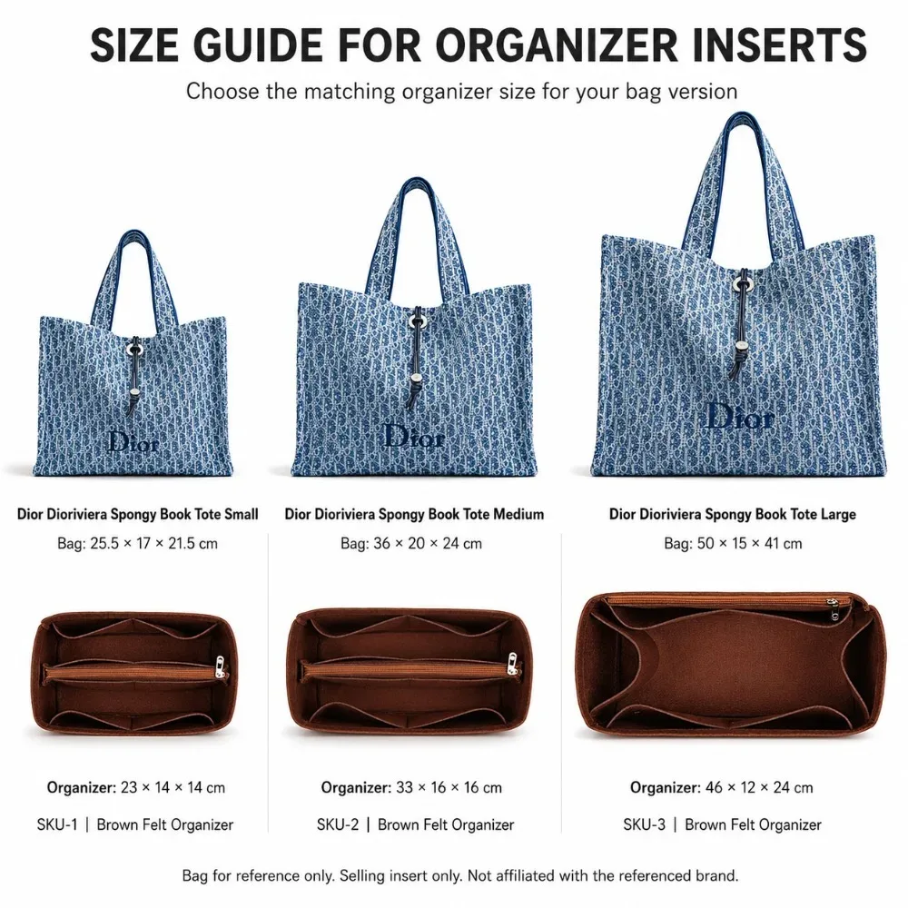 organisateur de sac à main en feutre marron avec poche zippée, doublure multi-compartiments pour sac fourre-tout, pour le travail, les voyages, le rangement (sac non inclus)