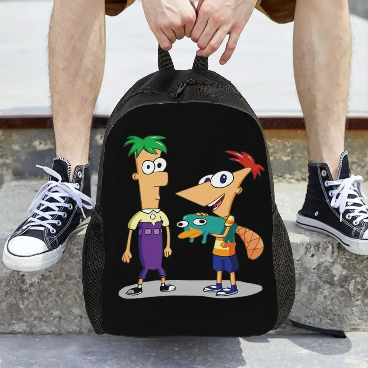 sac à dos phineas et ferb pour étudiants, garçons et filles, sac d'école, sac à bandoulière pour ordinateur portable