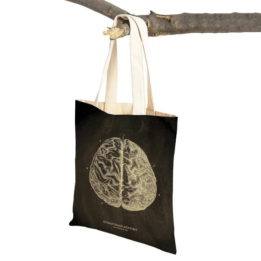 vintage squelette anatomique tableau crâne shopper sac fourre-tout dame sac à main décontracté toile coeur double impression femmes sacs à provisions