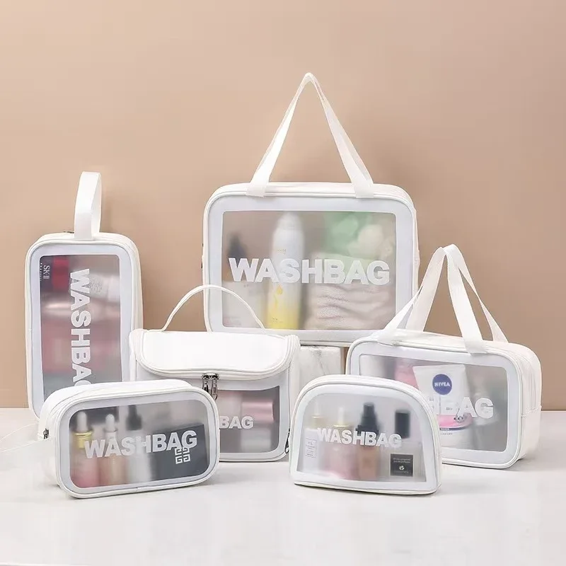ensemble de sacs de maquillage de voyage multi-pièces en pvc transparent, sac de toilette portable et imperméable, sac de rangement pour cosmétiques de grande capacité et portable.