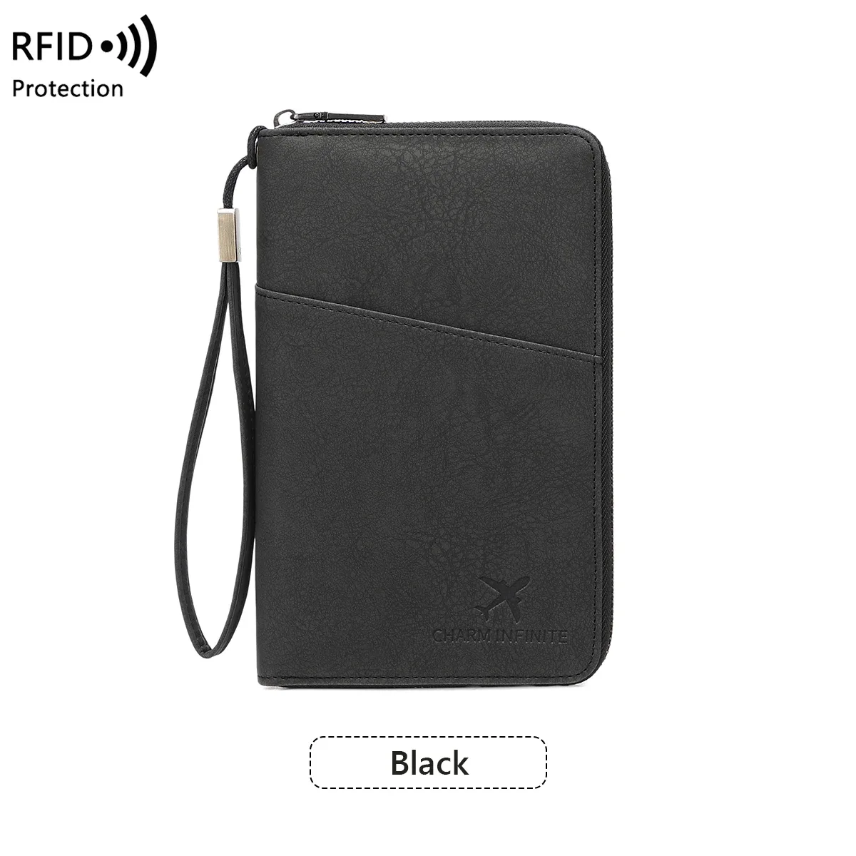 sac de passeport multifonctionnel bloquant rfid, porte-documents de voyage avec portefeuille de rangement de billets à longue fermeture éclair pour plusieurs passeports