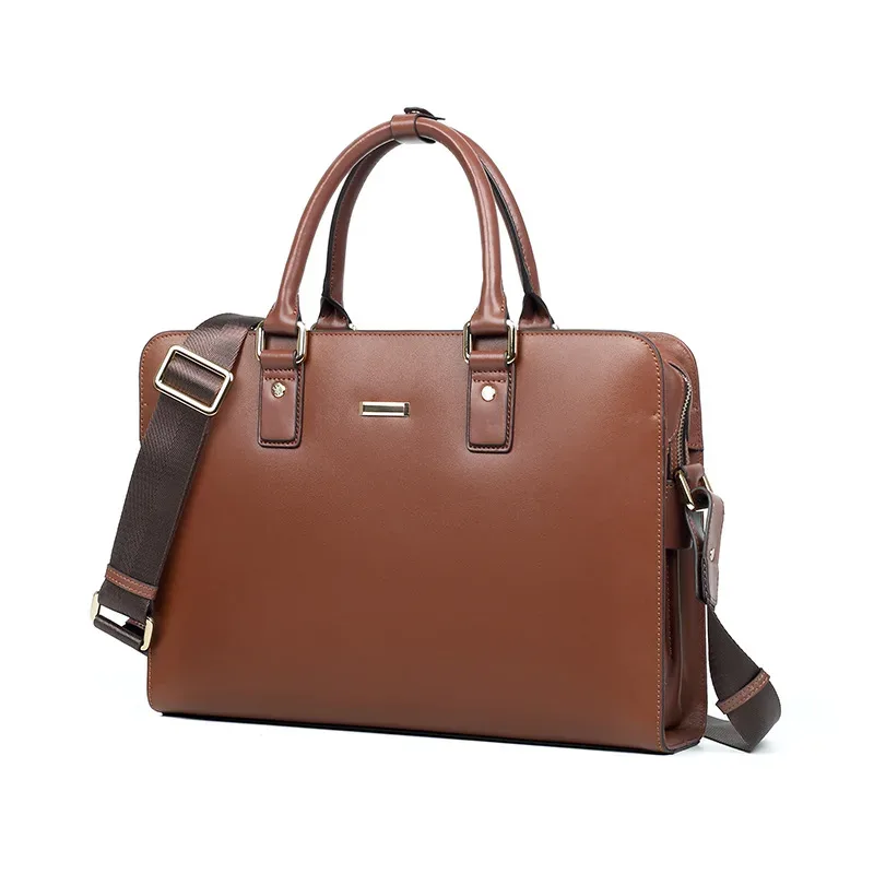 Porte-documents en cuir véritable pour hommes, en cuir de vache fendu, grande capacité, sac à main d'affaires horizontal, pochette d'ordinateur, nouvelle collection