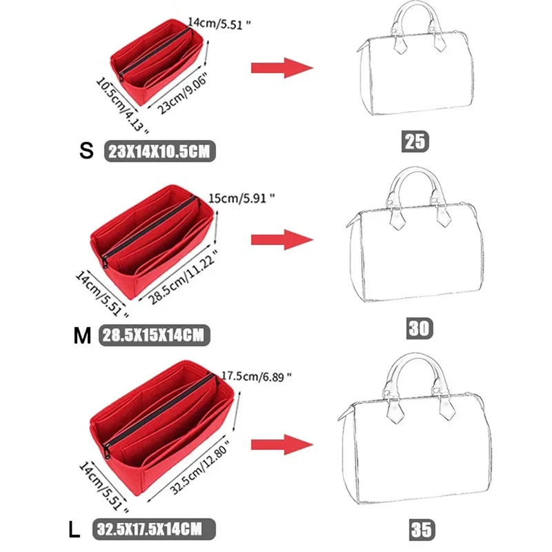 sac à main en feutre pour insertion de gril, sacoche pour cosmétiques portables, accessoire de voyage, 25, 30, 35
