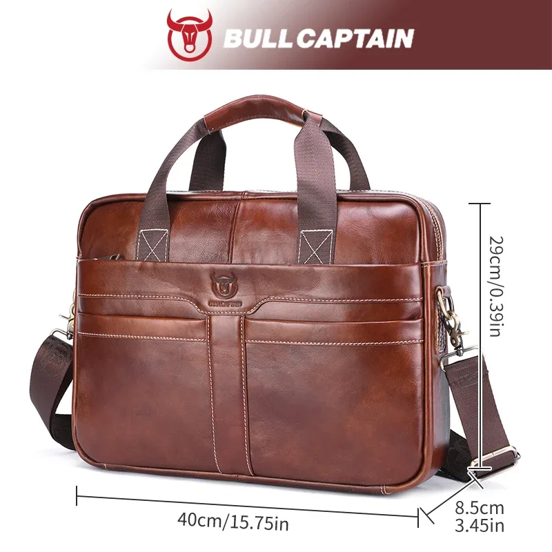 sac pour ordinateur portable en cuir bullcaptain, sac pour ordinateur portable 15' en cuir de première qualité, sacoche pour ordinateur portable pour hommes, sac de travail, de voyage et d'affaires 053