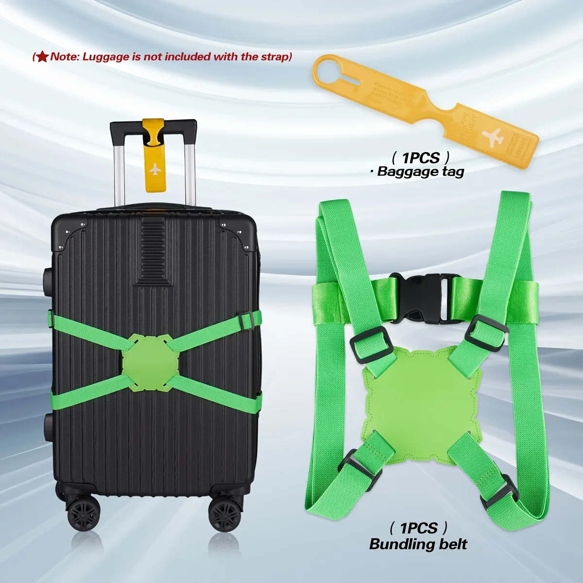 ensemble de 2 sangles de bagage + étiquette de bagage, disponible en 5 couleurs, sangle de fixation de bagages de voyage avec attache de sécurité en forme de 8, corde élastique antidérapante, sangle de fixation de bagages, étiquette de bagage pour bagages à main, étiquette d'identification anti-perte pour bagages de voyage, étiquette d'embarquement pour avion, étiquette de bagage en pvc