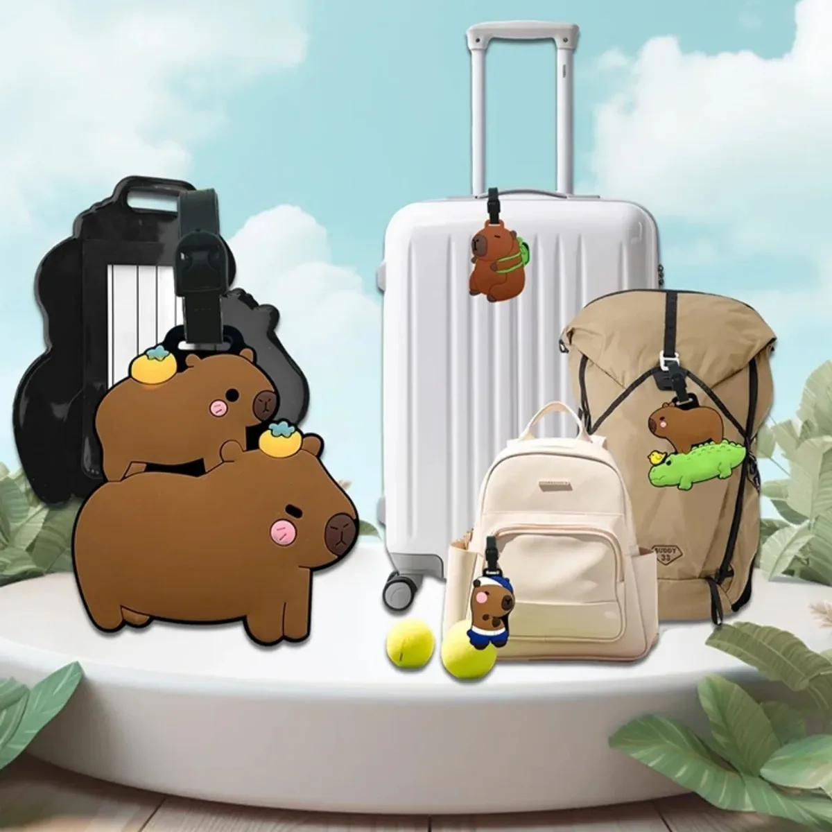 Accessoires de voyage, étiquettes de bagages, capybara de dessin animé, bagages en PVC, porte-carte d'identité, porte-adresse, étiquette de bord pour bagages, étiquette portable