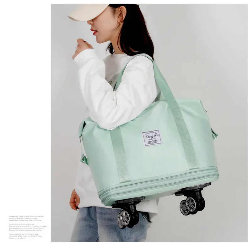sac de voyage à roulettes spinner wheel, grande capacité, extensible, avec bandoulière, bagage à main pour femme, week-end