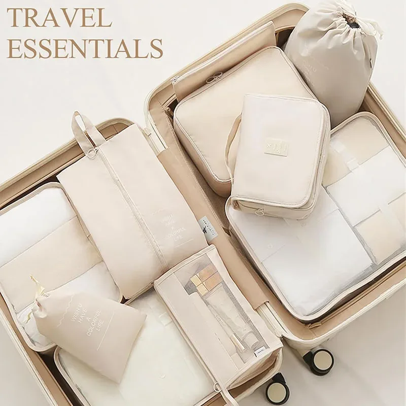 ensemble de 11 cubes de rangement de voyage, organisateurs de bagages imperméables, sacs de rangement à cordon pour vêtements, chaussures, sous-vêtements, cosmétiques